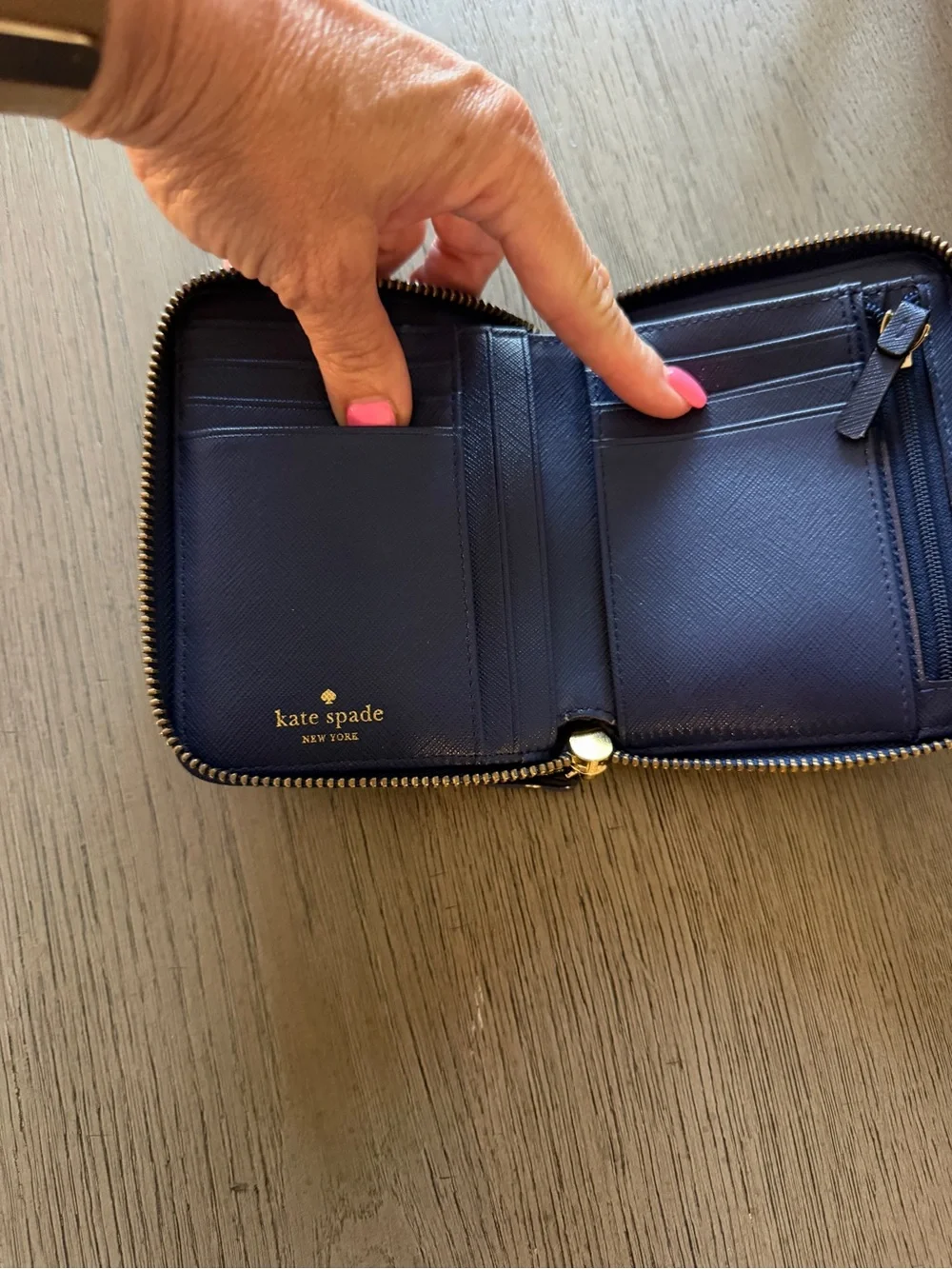 Kate Spade Blue Pebble Leather Zip Wallet